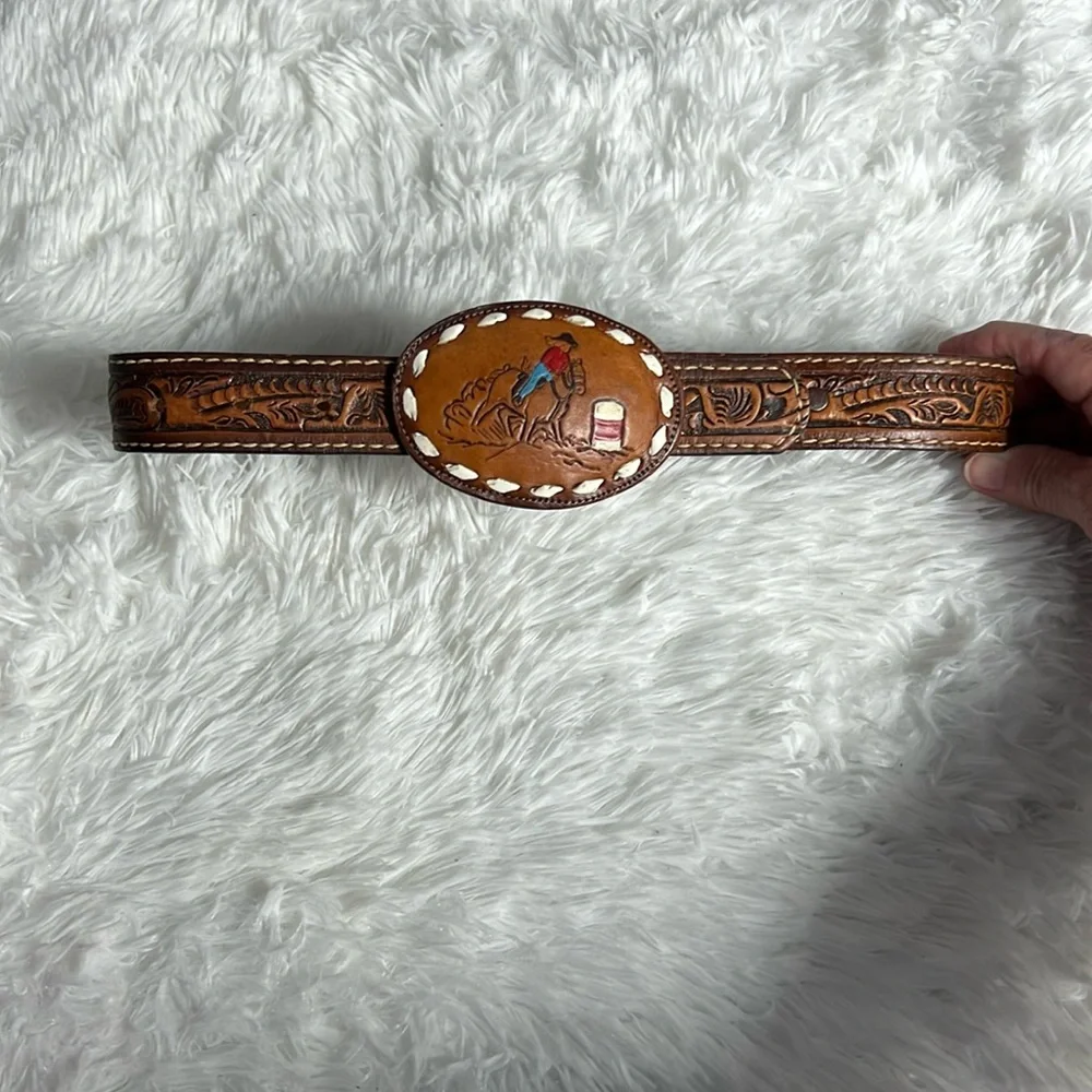 Comanchero Tooled Leather Western Cowgirl Girls Belt Barrel Racing Buckle 24